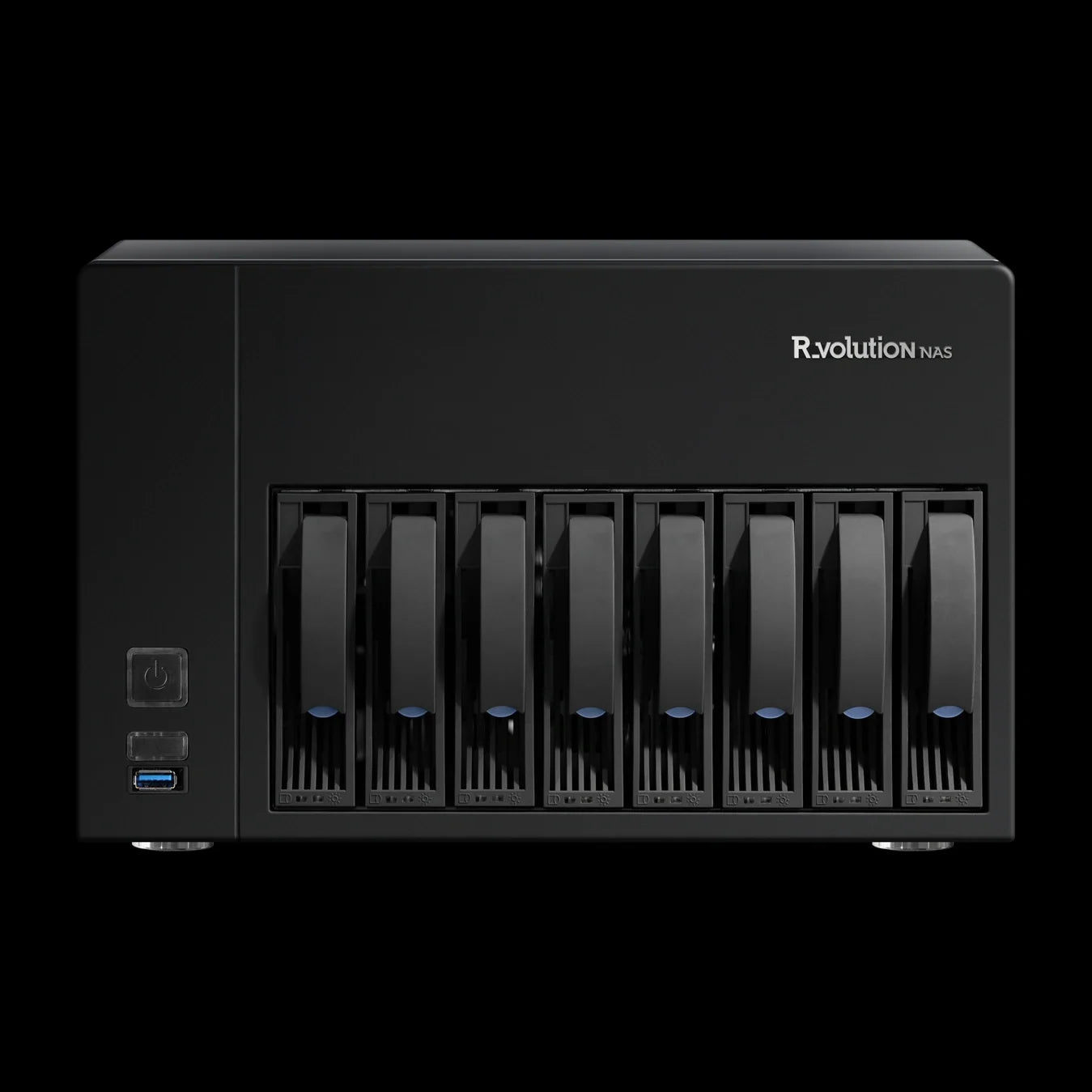 R_volution NAS Storage Ultra – Audio-/Video-Server – vollständige Original-Produktansicht auf Schwarz