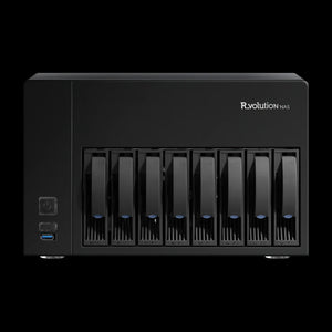 R_volution NAS Storage – Audio-/Video-Server – vollständige Original-Produktansicht auf Schwarz