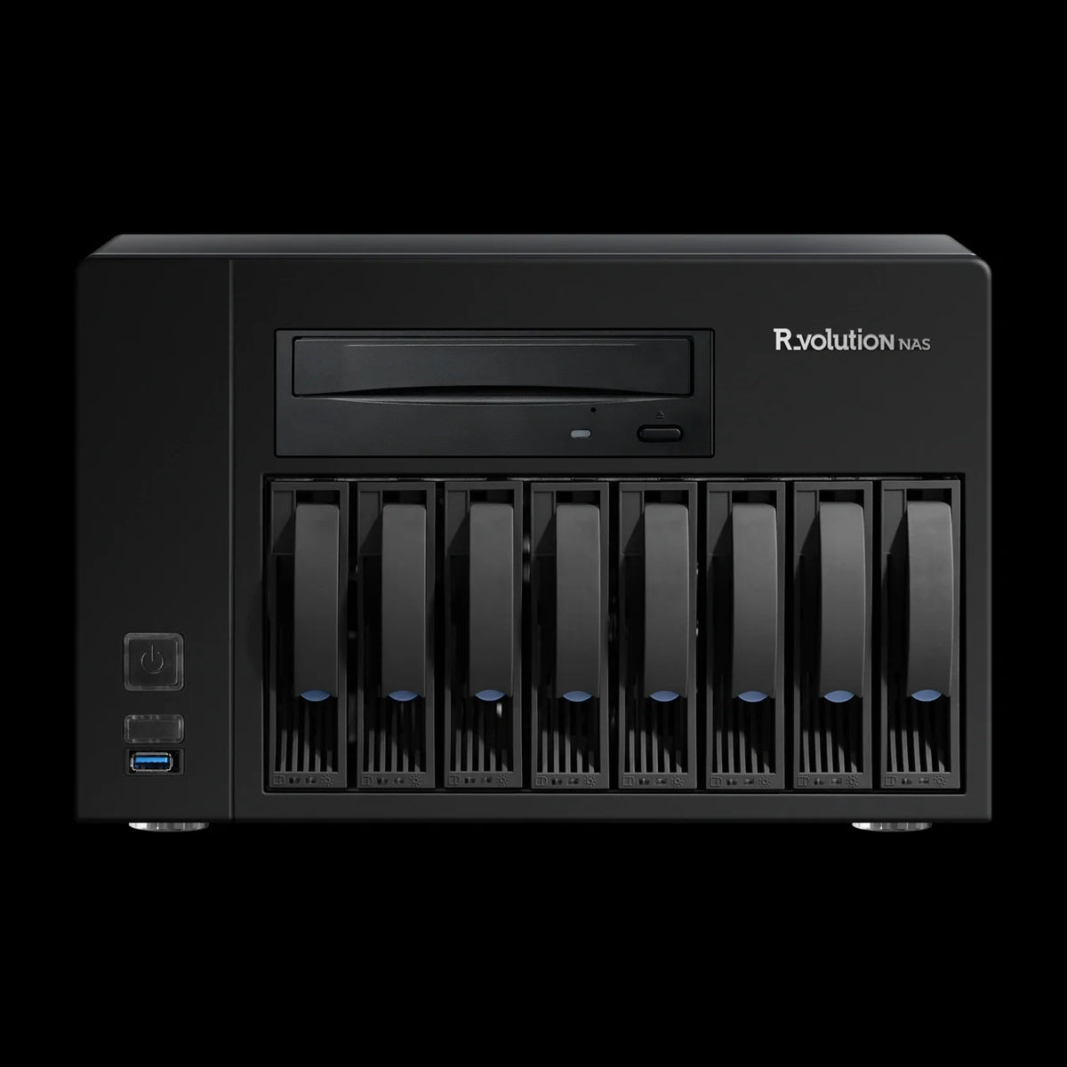 R_volution NAS – Audio-/Video-Server – vollständige Original-Produktansicht auf Schwarz