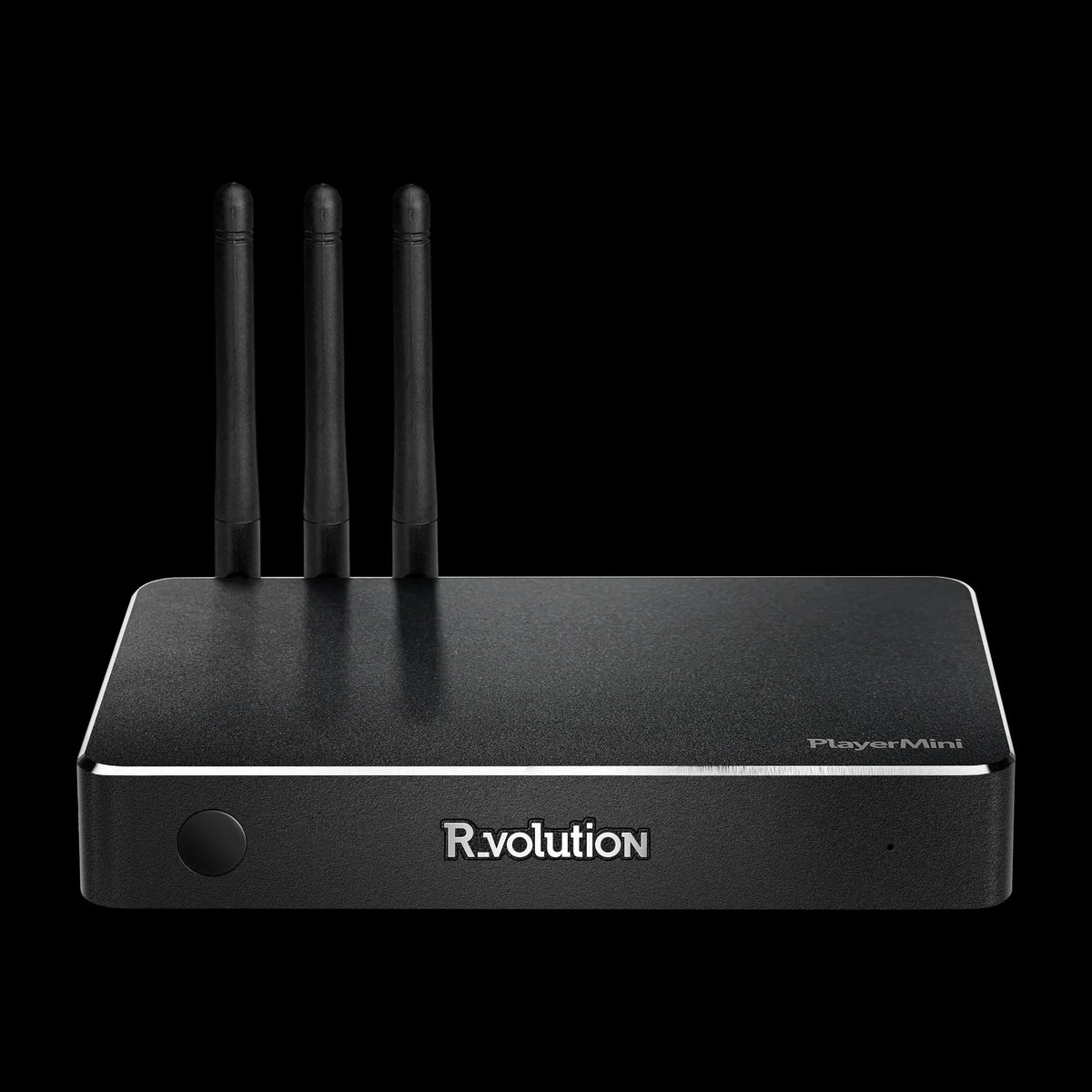 R_volution PlayerMini – Netzwerk-Mediaplayer – vollständige Original-Produktansicht auf Schwarz