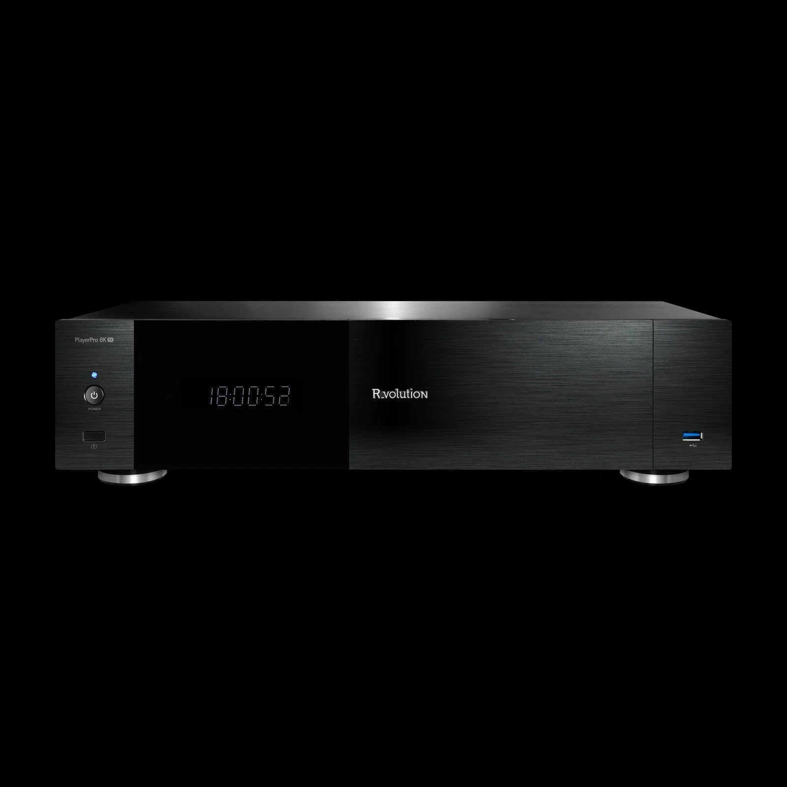 R_volution PlayerPro 8K TV – Netzwerk-Mediaplayer – vollständige Original-Produktansicht auf Schwarz