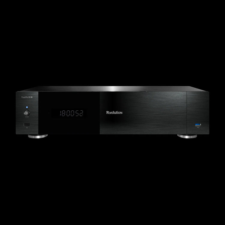 R_volution PlayerPro 8K TV – Netzwerk-Mediaplayer – vollständige Original-Produktansicht auf Schwarz
