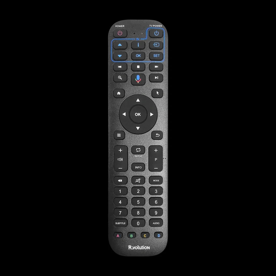 R_volution RF-Fernbedienung – Mediaplayer-Zubehör – vollständige Original-Produktansicht auf Schwarz